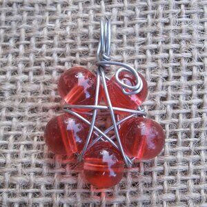 Handmade Red Resin Beads Star Flower Pentacle Pendant